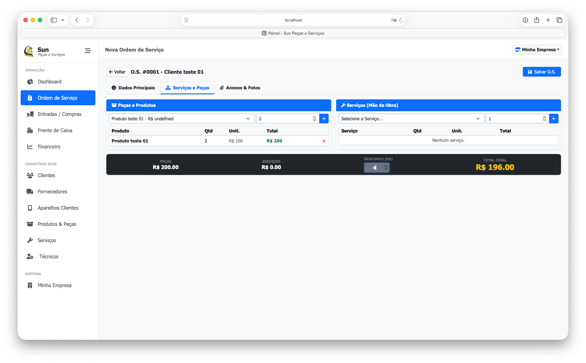 Tela de Ordem de Serviço